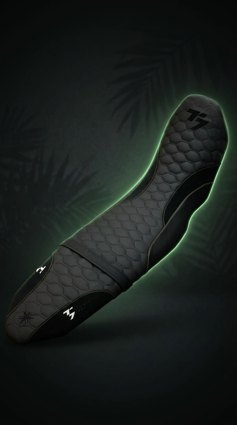 Selle TMAX nid d'abeille avec sur-piqûres réalisée par Mabiou